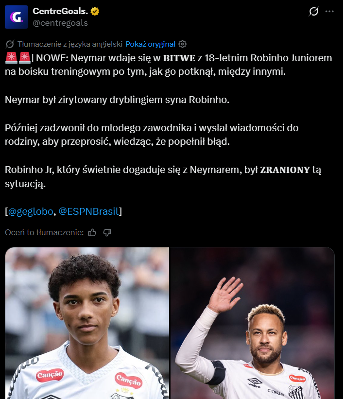 SPIĘCIE Neymara z synem Robinho na treningu Santosu! POSZŁO O... xD